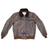 Men Real Goatskin Distressed Leather Jacket with Mouton Fur Collar Wind Breaker