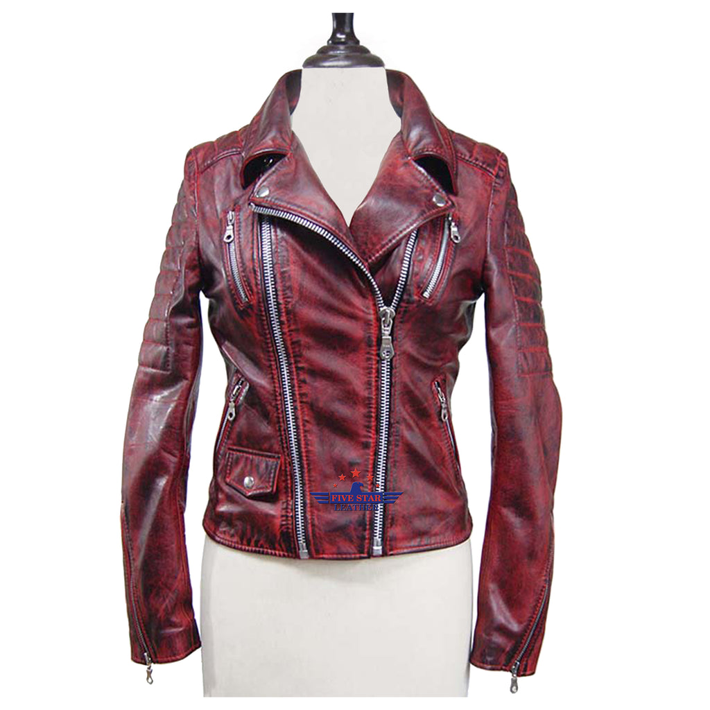 Men's Moto Leather Jacket in Burgundy Red Genuine Leather Jacket Coat | PalaLeather, Burgundy Red / Custom Size