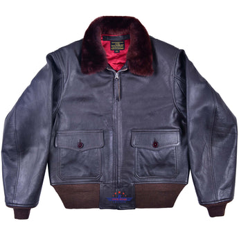 Men AN6552 Seal Brown Pilot Flying Jacket USN Fur Collar