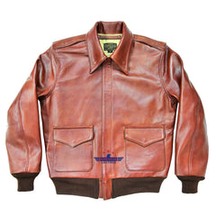 Men A2 Repro David D. Doniger Type Military Flight Dark Reddish Russet Brown Goatskin  Leather Jacket