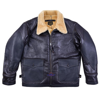 Men Aviator US Navy M-444 Sheepskin Leather Flight Jacket