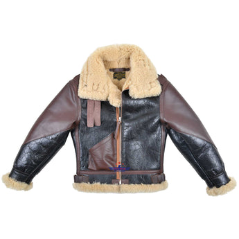 Kids Type B3 Sheepskin Leather Bomber Flight Jacket Seal Brown