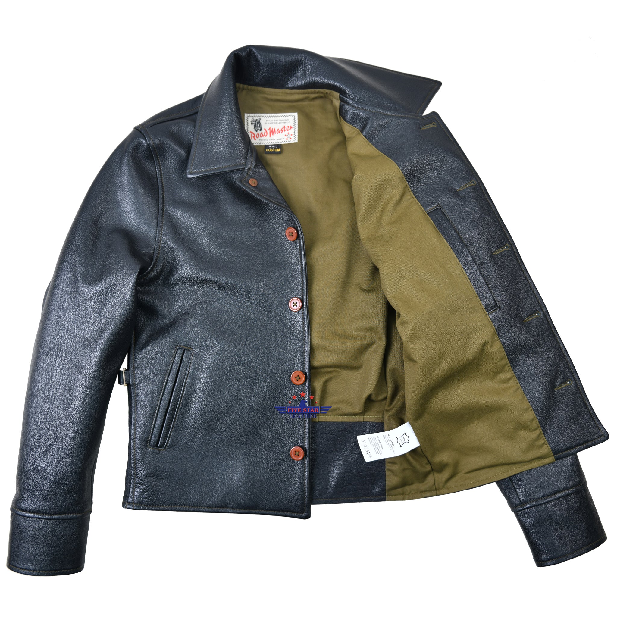 FiveStar Leather Half Belt Goat Leather Black Jacket