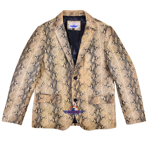 Men Blazer Fashion Real Leather Python Snake Cobra Textured Jacket Two Button