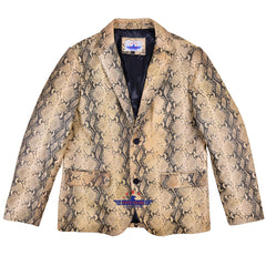 Men Blazer Fashion Real Leather Python Snake Cobra Textured Jacket Two Button