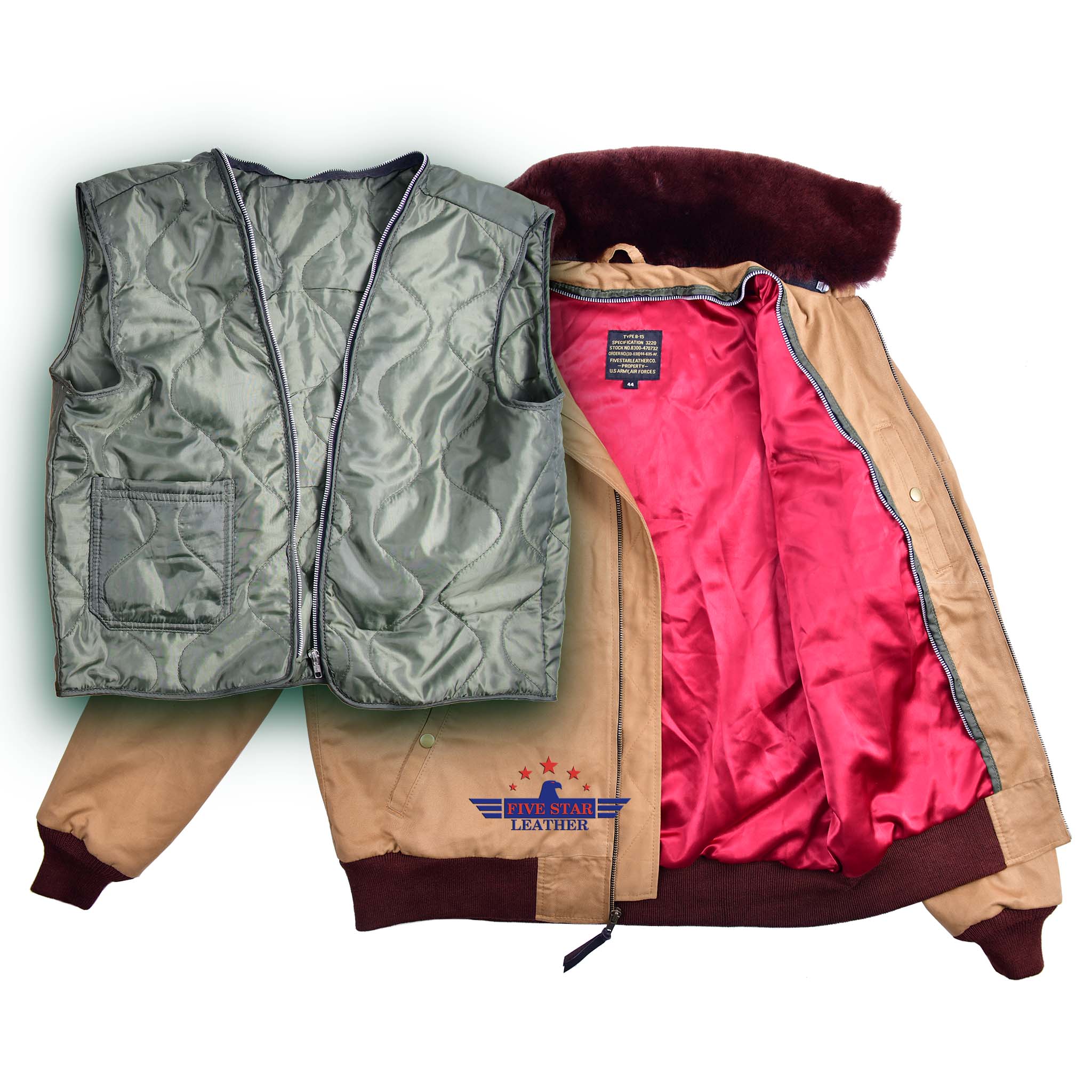 【NAISSANCE】 MOUTON COLLAR MILITARY COAT Men Army B-15 Pilot Flight Mouton Fur Collar Fabric Jacket