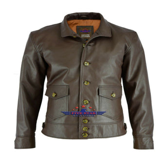 Military Naval Pilot Real Goatskin Leather Jacket Stand-up Collar Sea Boats