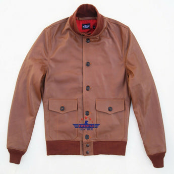 Men Real Capeskin Leather Type A-1 Military Jacket Repro WWII With Horn buttons